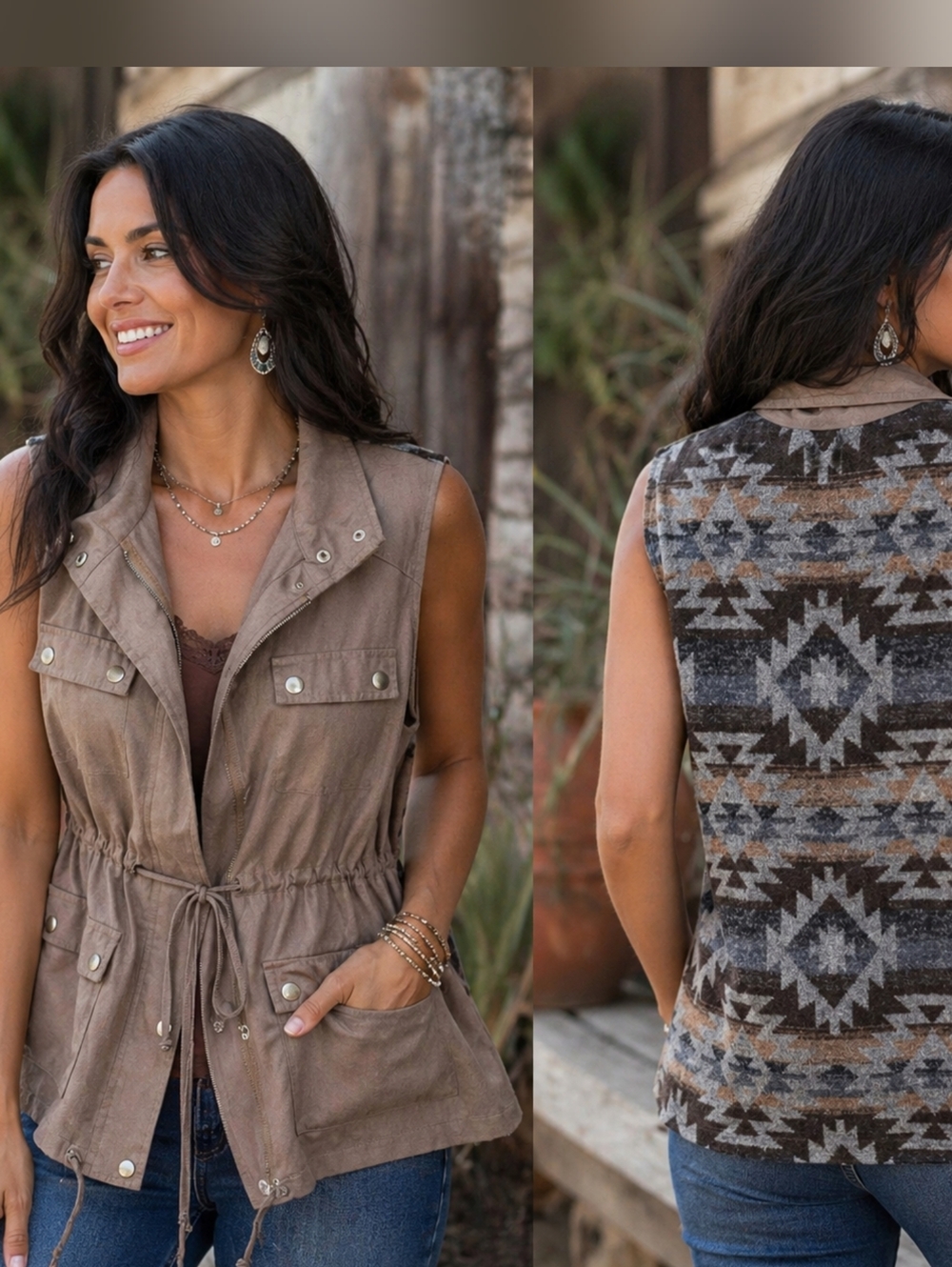 Entro Vest Utility S Olive Green Grey Mixed Media Southwestern Aztec Wool Blend